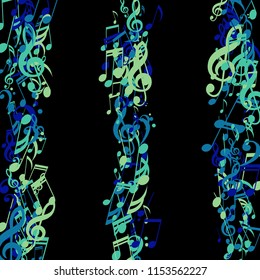 Stripes of Musical Notes. Trendy Background with Notes, Bass and Treble Clefs. Vector Element for Musical Poster, Banner, Advertising, Card. Minimalistic Simple Background.