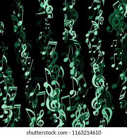 Stripes of Musical Notes. Trendy Background with Notes, Bass and Treble Clefs. Vector Element for Musical Poster, Banner, Advertising, Card. Minimalistic Simple Background.