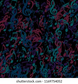Stripes of Musical Notes. Trendy Background with Notes, Bass and Treble Clefs. Vector Element for Musical Poster, Banner, Advertising, Card. Minimalistic Simple Background.