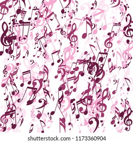 Stripes of Musical Notes. Trendy Background with Notes, Bass and Treble Clefs. Vector Element for Musical Poster, Banner, Advertising, Card. Minimalistic Simple Background.