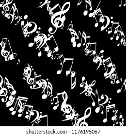 Stripes of Musical Notes. Trendy Background with Notes, Bass and Treble Clefs. Vector Element for Musical Poster, Banner, Advertising, Card. Minimalistic Simple Background.