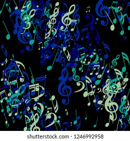 Stripes of Musical Notes. Trendy Background with Notes, Bass and Treble Clefs. Vector Element for Musical Poster, Banner, Advertising, Card. Minimalistic Simple Background.