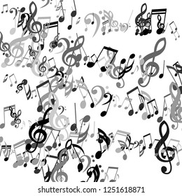 Stripes of Musical Notes. Trendy Background with Notes, Bass and Treble Clefs. Vector Element for Musical Poster, Banner, Advertising, Card. Minimalistic Simple Background.