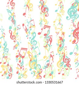 Stripes of Musical Notes. Trendy Background with Notes, Bass and Treble Clefs. Vector Element for Musical Poster, Banner, Advertising, Card. Minimalistic Simple Background.