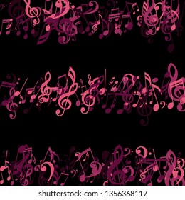 Stripes of Musical Notes. Trendy Background with Notes, Bass and Treble Clefs. Vector Element for Musical Poster, Banner, Advertising, Card. Minimalistic Simple Background.