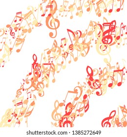 Stripes of Musical Notes. Trendy Background with Notes, Bass and Treble Clefs. Vector Element for Musical Poster, Banner, Advertising, Card. Minimalistic Simple Background.