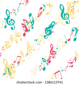 Stripes of Musical Notes. Trendy Background with Notes, Bass and Treble Clefs. Vector Element for Musical Poster, Banner, Advertising, Card. Minimalistic Simple Background.