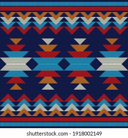 Stripes. Navajo mosaic rug with traditional folk geometric pattern. Native American Indian blanket. Aztec elements. Mayan ornament. Seamless background. Vector illustration for web design or print.