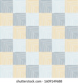 Stripes ornaments seamless pattern. Yellow, dark and light blue.
