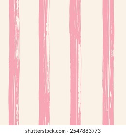 Rayas pintadas con pinceladas secas en rosa pastel con fondo crema. Repetición geométrica simple dibujada a mano. Un patrón de Vector sin costuras. Grande para la decoración casera, tela, Fondo de pantalla, giftwrap, papelería