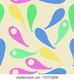 Stripes paisley seamless  pattern . Hand drawn.
