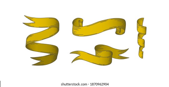 Stripes of parchments or old paper documents. Medieval ribbons of paper. Vector illustration in doodle style