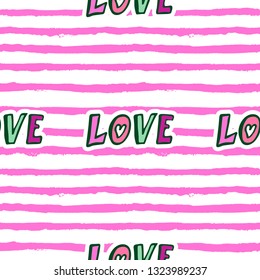 Stripes and patches seamless pattern. Girlish vector textile background.