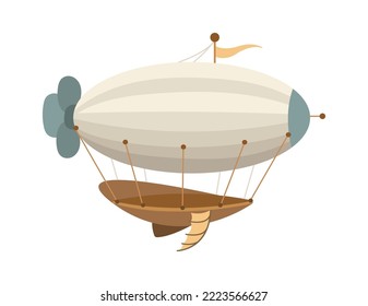 Stripes pattern airship with flag. Vector illustration