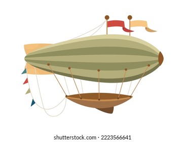 Stripes pattern airship with flags. Vector illustration