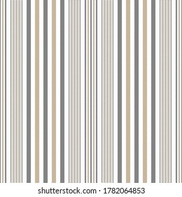 Stripes pattern in black, gold, white. Seamless vertical lines for dress, skirt, trousers, bed sheet, or other modern spring, summer, autumn textile print.