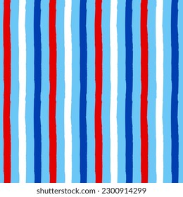 Stripes pattern design in USA colors - funny drawing seamless lines pattern. Poster or t-shirt textile graphic design. wallpaper, wrapping paper. Happy Independence Day. Red, white and blue