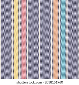 Stripes pattern with herringbone texture in navy blue, red, orange, yellow, beige for spring summer autumn winter. Seamless colorful stripe design for dress, other modern fashion textile print.