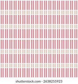 Stripes pattern of pink and cream bold lines. Geometric seamless vector. Concept of pastel, softness, beige, square, cute, trendy, simple for textile, cloth texture, wrapping, decor, floor tiles.