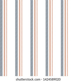 Stripes pattern seamless vector illustration. Vertical lines in blue, orange, and white for modern fabric design.