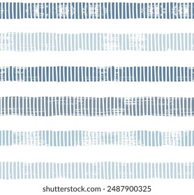 Stripes pattern, summer blue striped seamless vector background, ethnic stitched strokes. tai dye stripes, watercolor paintbrush lines	