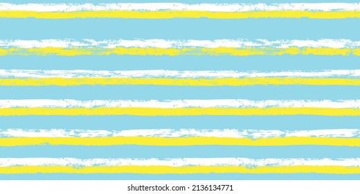 Stripes pattern, Ukrainian flag colors blue and yellow striped seamless vector background, brush strokes. grunge stripes, watercolor paintbrush line