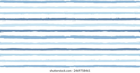 Stripes pattern, watercolor paintbrush lines, summer blue striped seamless vector background, navy brush grunge stripes.