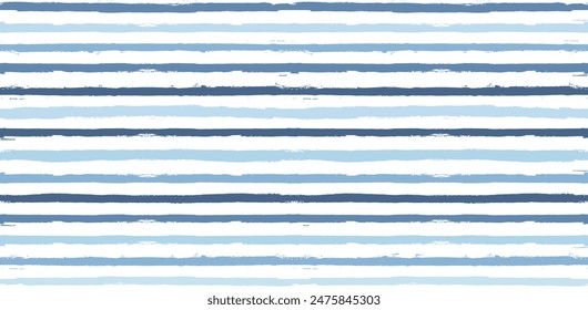 Stripes pattern, watercolor paintbrush lines, summer blue striped seamless vector background, navy brush grunge stripes.