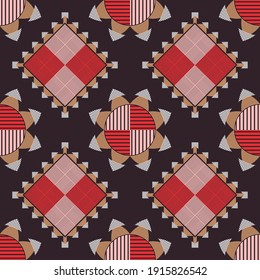 Stripes. Polka dots seamless pattern. Mosaic of ethnic figures. Patterned texture. Geometric background. Vector illustration for web design or print.