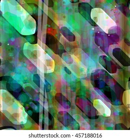 Stripes, polygons and spots. Overlay, overlapping, transparency. Abstract seamless vector background.