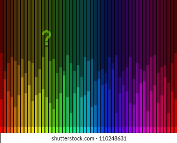 Stripes in rainbow colors on a black background with a question mark