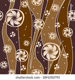 Stripes and rolls seamless pattern, coffee color variation. Pattern color swatch included