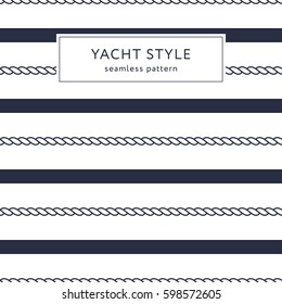 Stripes and ropes seamless pattern. Yacht style design. Striped texture background. Template for prints, wrapping paper, fabrics, covers, flyers, banners, posters and placards. Vector illustration. 