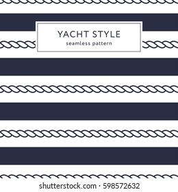 Stripes and ropes seamless pattern. Yacht style design. Striped texture background. Template for prints, wrapping paper, fabrics, covers, flyers, banners, posters and placards. Vector illustration. 