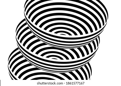 Streifen, rund. Optische Kunst. Schwarze einfarbige Linien. Illusion. Vektorgrafik, Hintergrund.