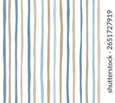 Stripes seamless pattern. Blue and brown lines print. Watercolor sea stripes background