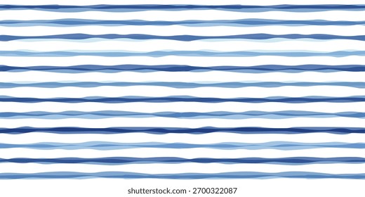 Stripes seamless pattern. Blue lines print. Watercolor sea stripes background