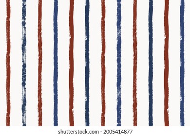 Stripes seamless pattern, red and blue patriotic striped vector background, american watercolor brush strokes. USA colors grunge stripes