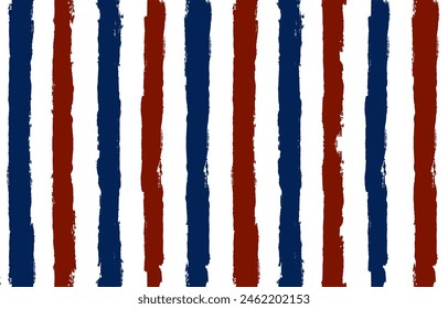 Stripes seamless pattern, red and blue patriotic striped vector background, american watercolor brush strokes. USA colors grunge stripes