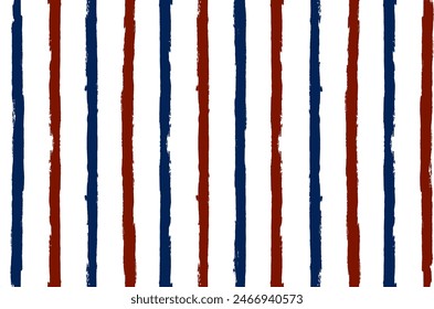 Stripes seamless pattern, red and blue patriotic striped vector background, american watercolor brush strokes. USA colors grunge stripes