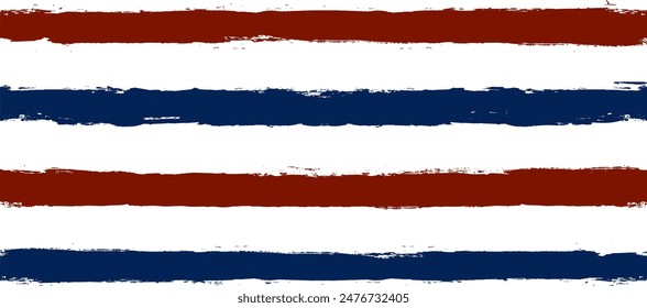 Stripes seamless pattern, red and blue patriotic striped vector background, american watercolor brush strokes. USA colors grunge stripes