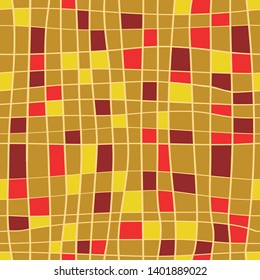 Stripes seamless pattern. Vector illustration of hand drawn lines with colorful squares on golden background