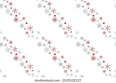 Stripes Seamless pattern wavy Modern Abstract texture with red gray snowflake dots Winter New Year Christmas backgrounds Vector illustration Wavy strips Winter holiday decor Xmas mood