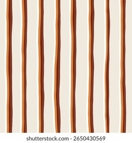 Stripes seamless vector pattern, hand drawn orange wave lines print, Autumn hand drawn striped background