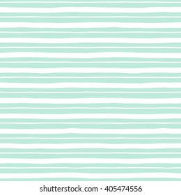 Stripes seamless vector pattern. Hand drawn uneven bars of different width. Striped abstract template. Free hand drawn streaks texture. White stripes on mint green background.