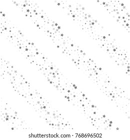 Stripes of Silver Glittering Stars Confetti. Glamour, Luxury Design Pattern with Sparkles, Glittering Stars on White Sky Background. Wedding, Invitation, Greeting Card Striped Background Template