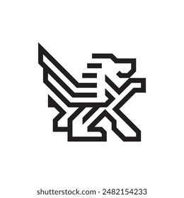 the stripes of a small lion with wide wings logo vector