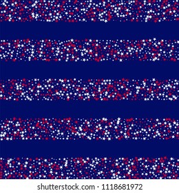 Stripes of Stars Confetti in Colors of American Flag. USA Concept Poster Pattern Design. American Democracy Texture. Flyer, Cover Stars Background.
