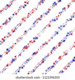 Stripes of Stars Confetti in Colors of American Flag. USA Cover Pattern Design. Independence Day Texture. Poster, Advertising Stars Background.