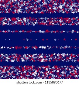 Stripes of Stars Confetti in Colors of American Flag. USA Fashion Pattern Design. Veteran Day Texture. Poster, Advertising Stars Background.